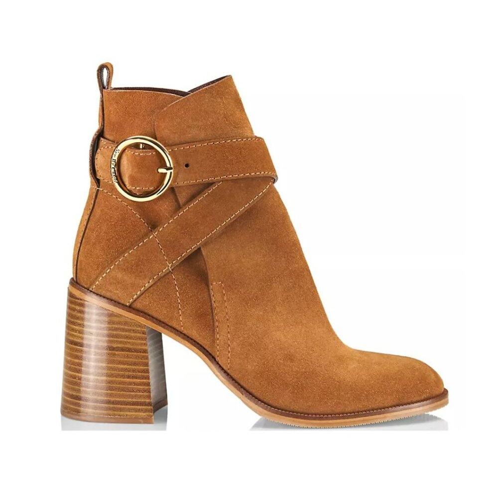 NWB See by Chloé Lyna Suede Ankle Booties Tan 37 - Picture 2 of 4